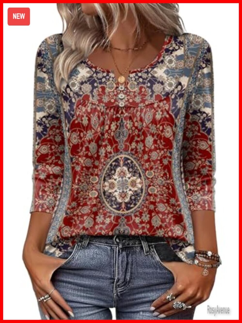 Zeagoo Women's 3/4 Sleeve V-Neck Floral Tunic Blouse Business Casual Top